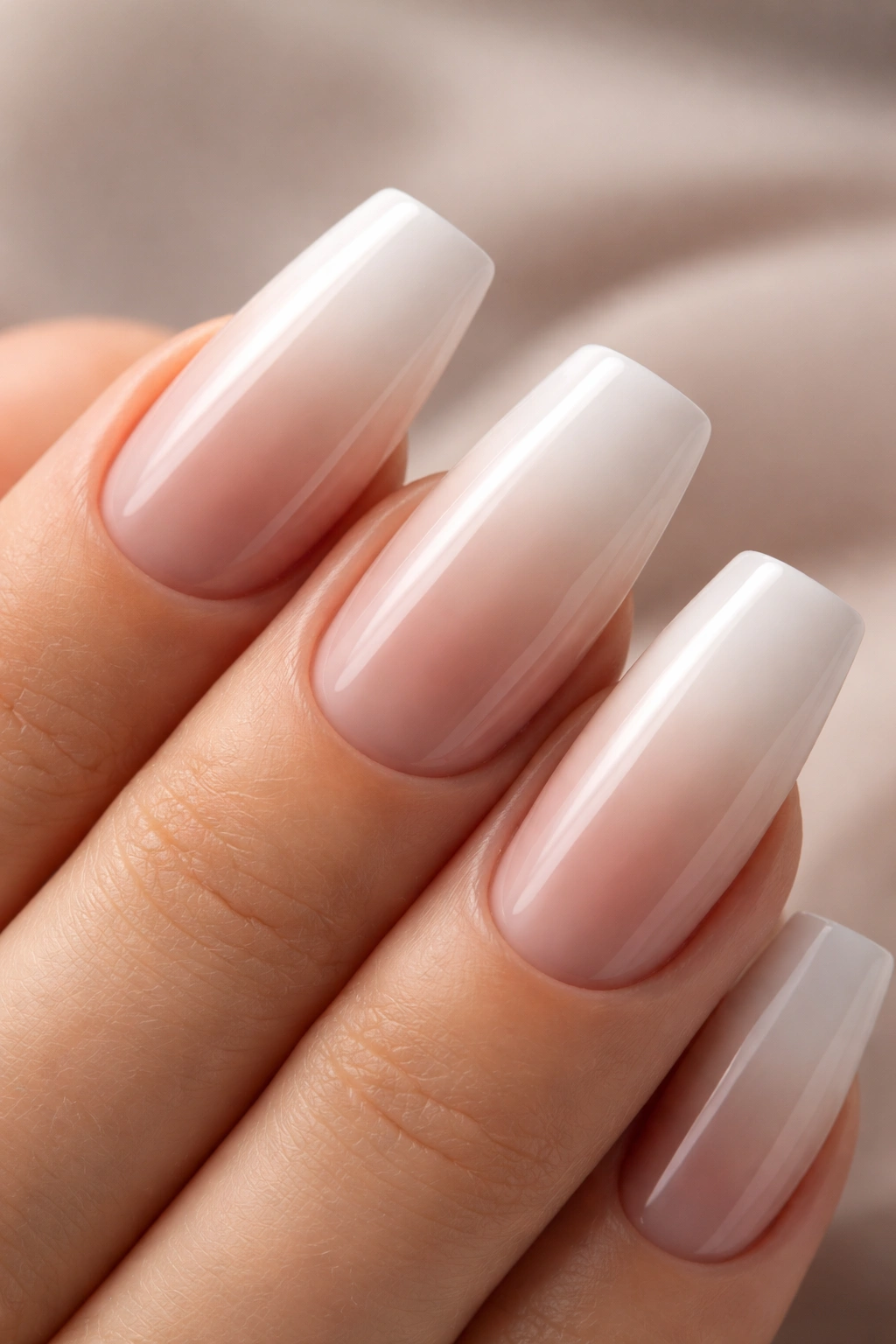 Duck nail with milky white base and nude gradient ombre