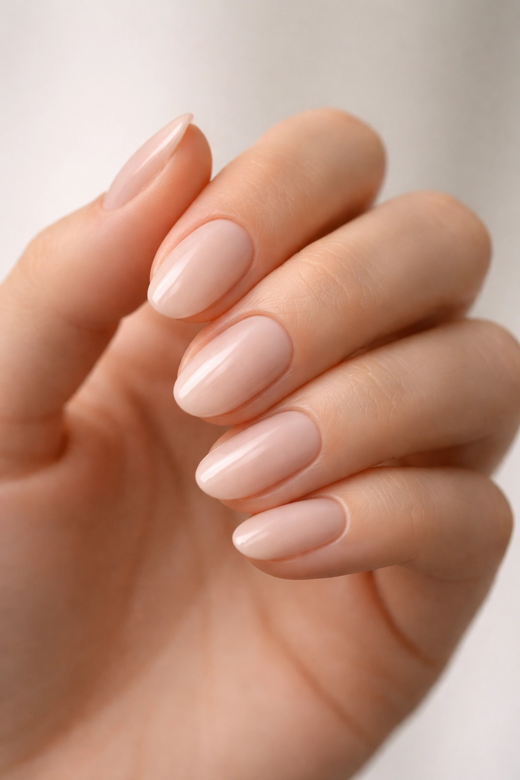 Minimalist single-color manicure on short almond nails
