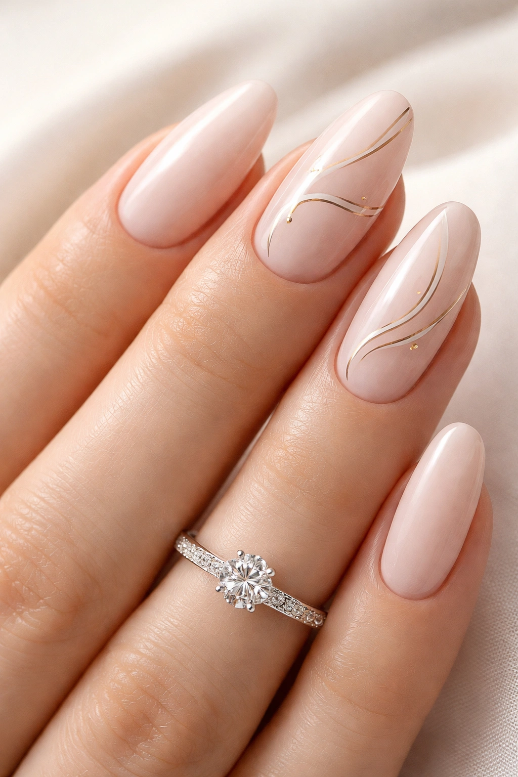 Nails with minimalist thin metallic line art