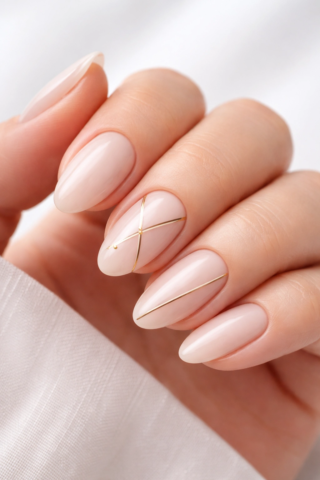 Close-up of nails with minimalist line art on accent nails