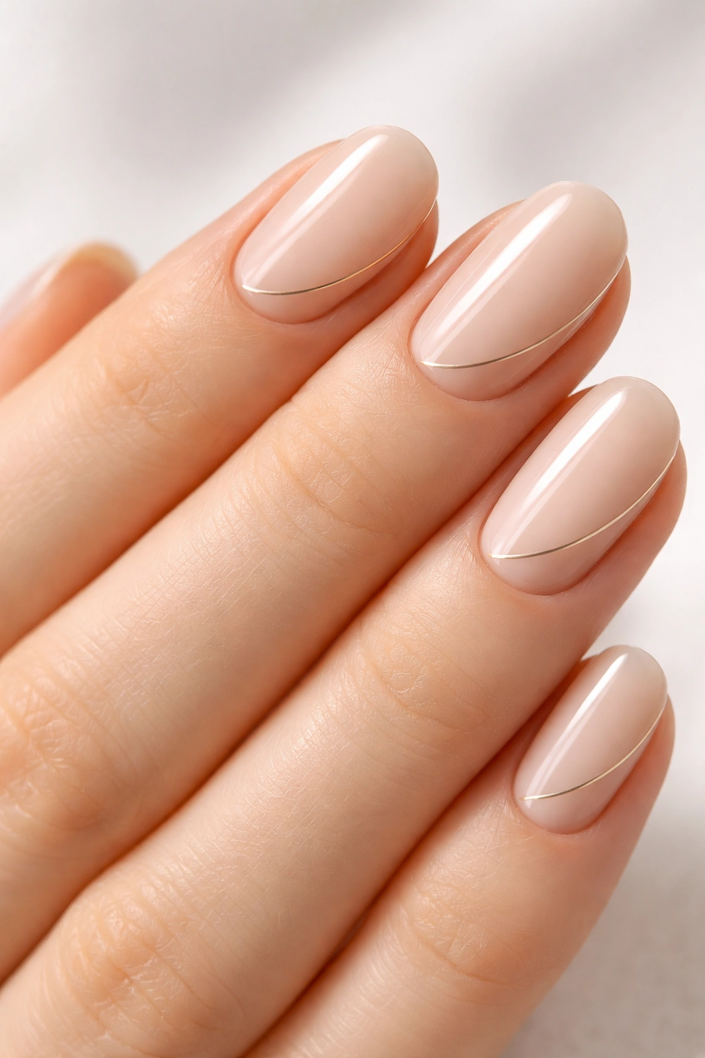Nude nail with a single delicate line minimalist nail art