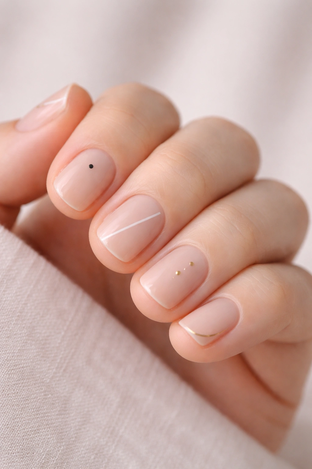 Close up of short nails with minimalist nail art designs