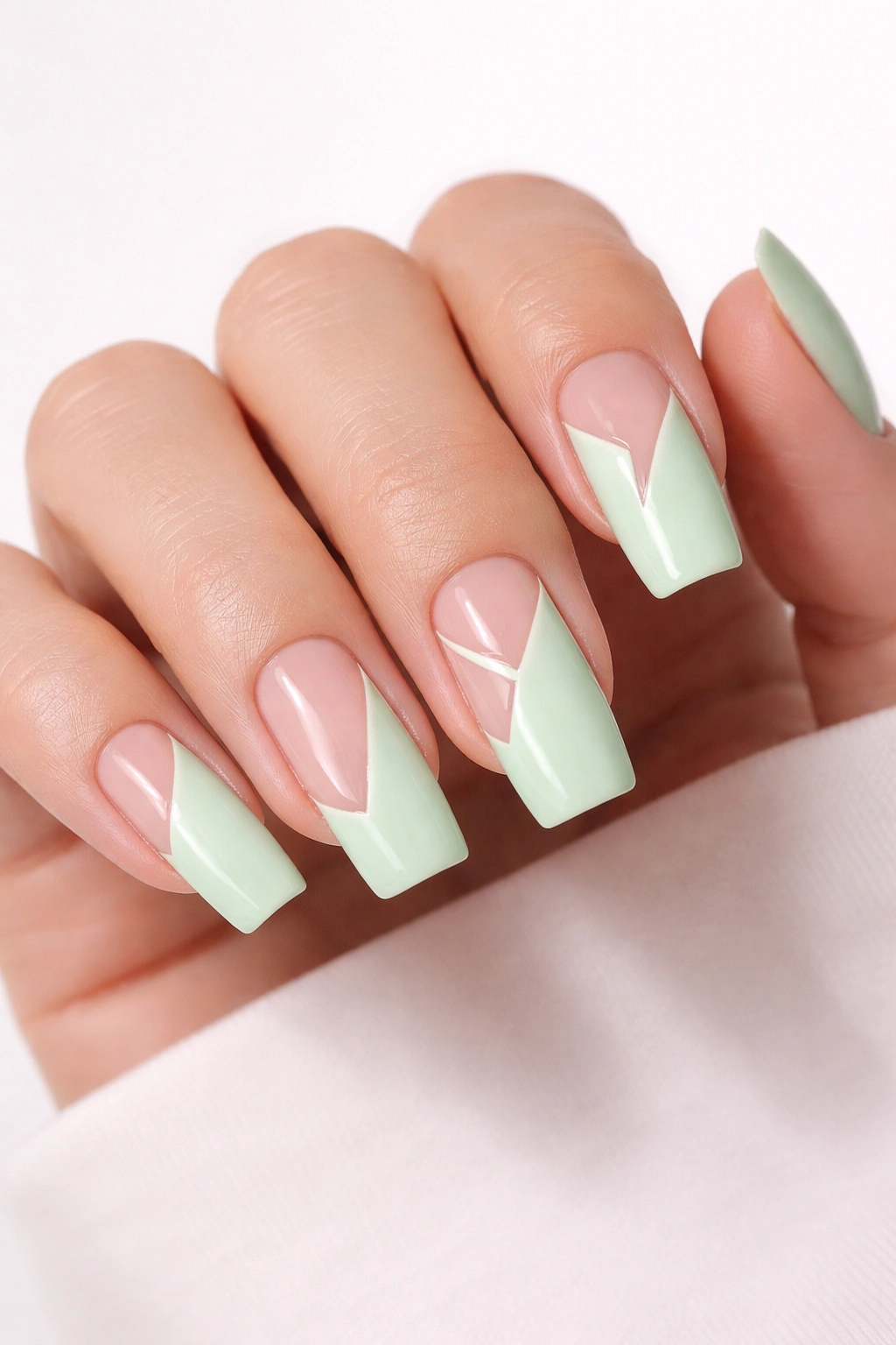 Mint green nails with negative space cutouts