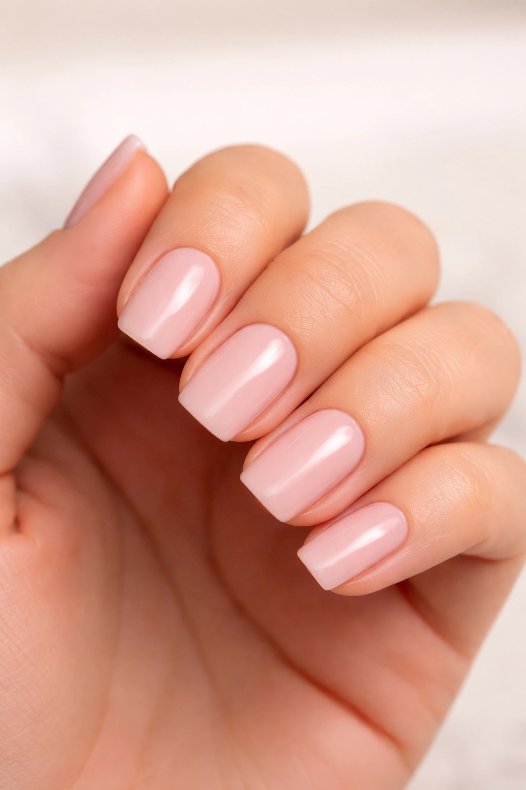 Close-up of squoval nails highlighting correct blunt top and rounded corners