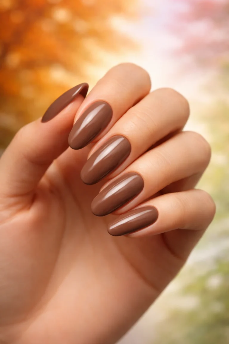 10 Mocha Long Oval Nails for a Warm Rich Finish
