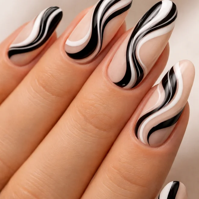 12 Long Oval Swirl Nails for a Fun Playful Look