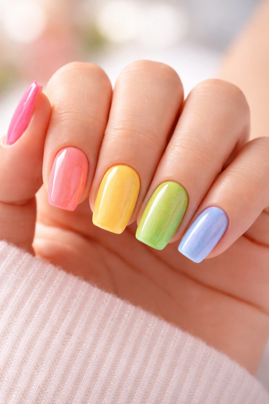 Nails in multiple colors with dip powder on each nail