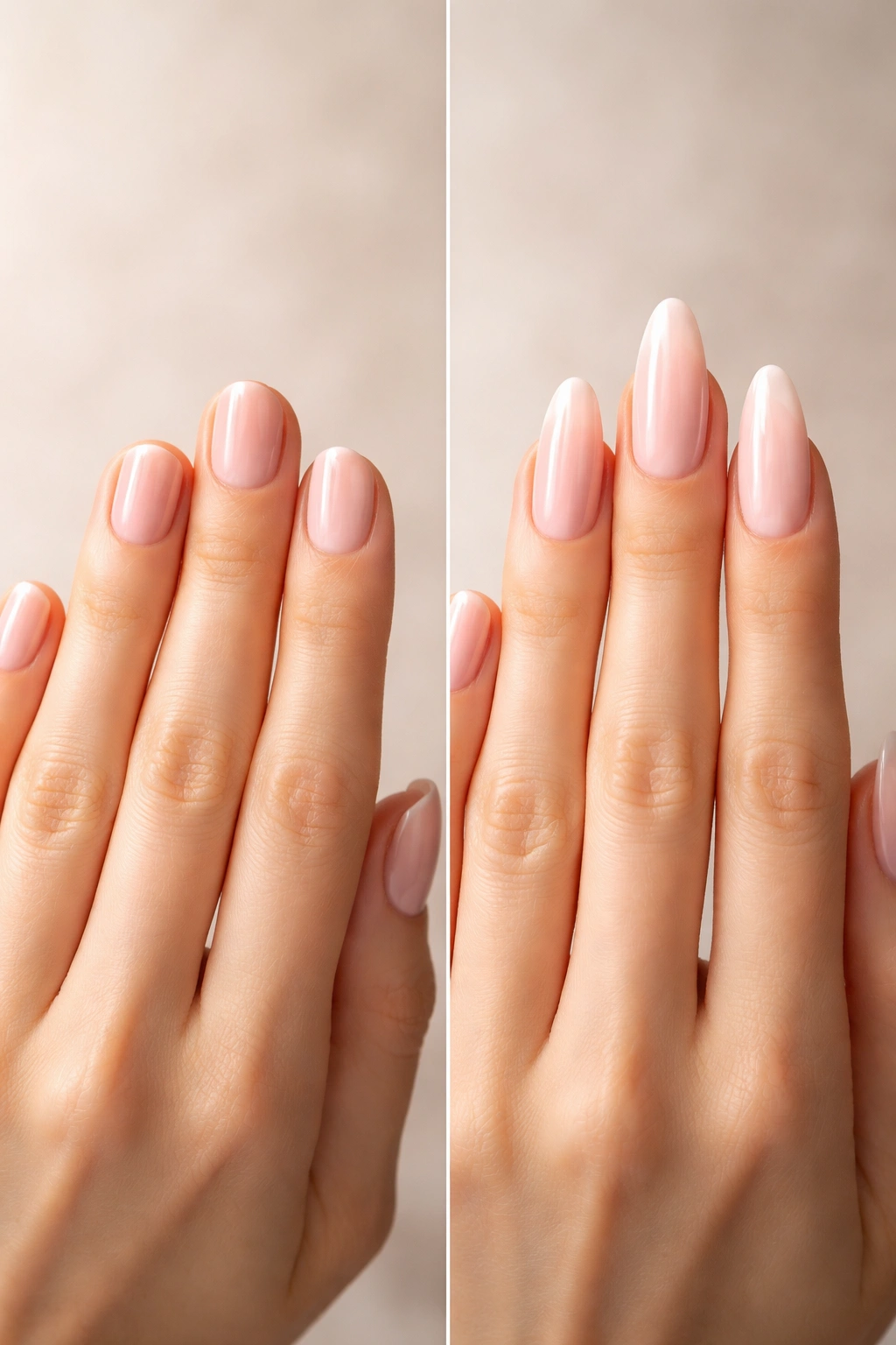 Two hands display contrasting nail lengths to illustrate style expression