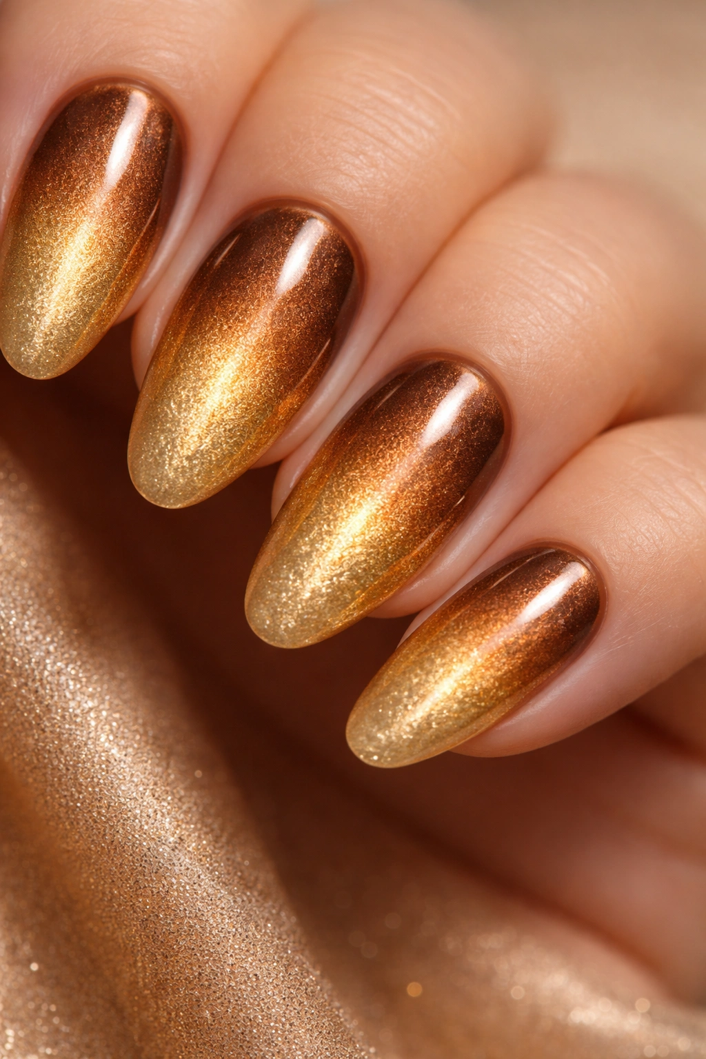 Nails with bronze to gold gradient from base to tip
