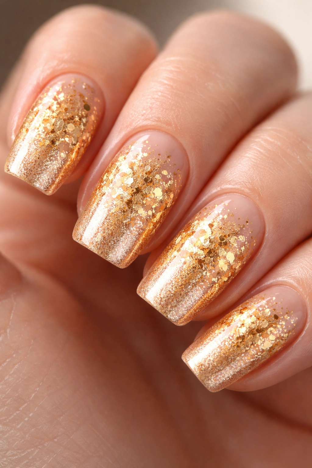 Nails with gold foil ombre texture and gradient