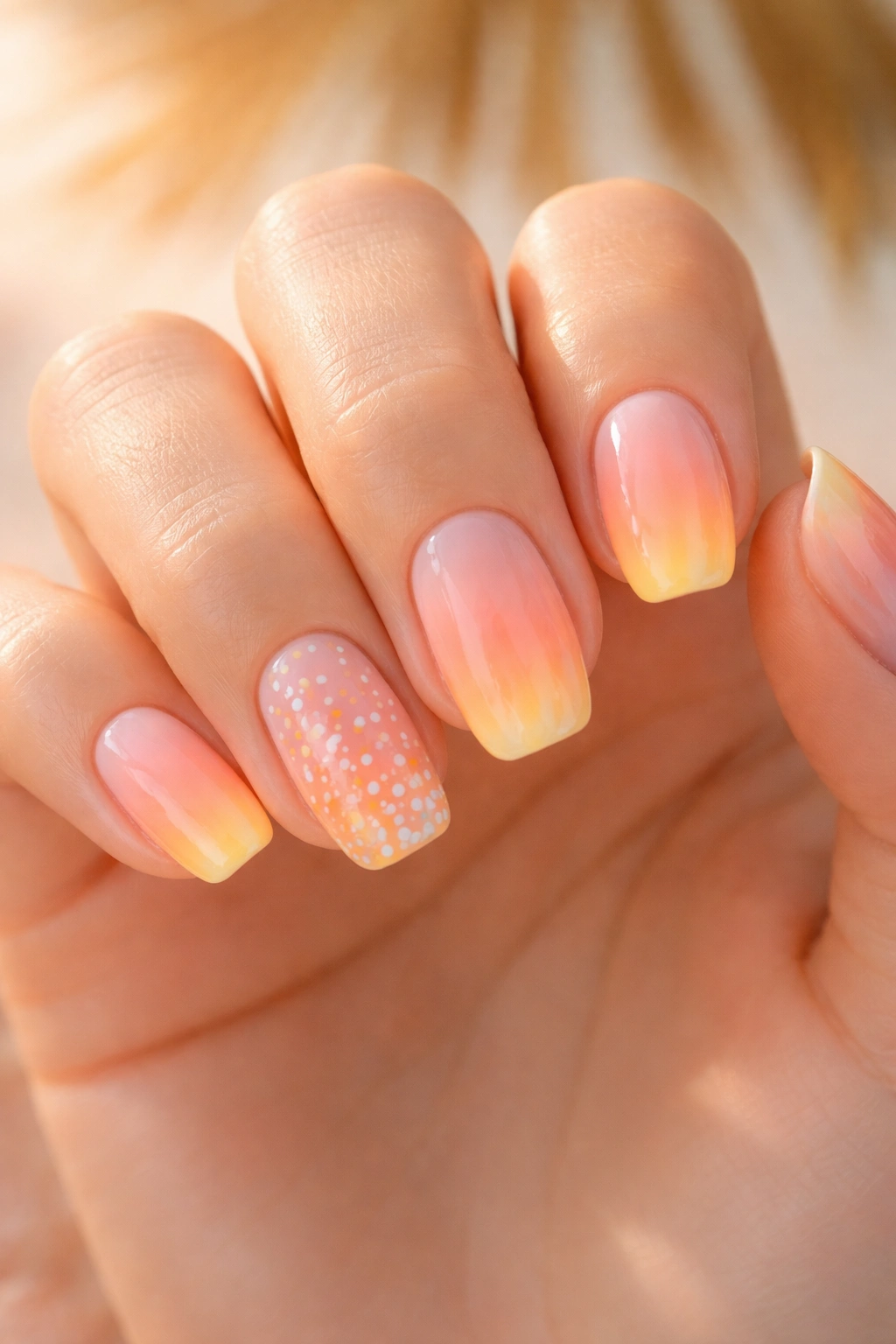 Pastel gradient nails with accent dot nail art