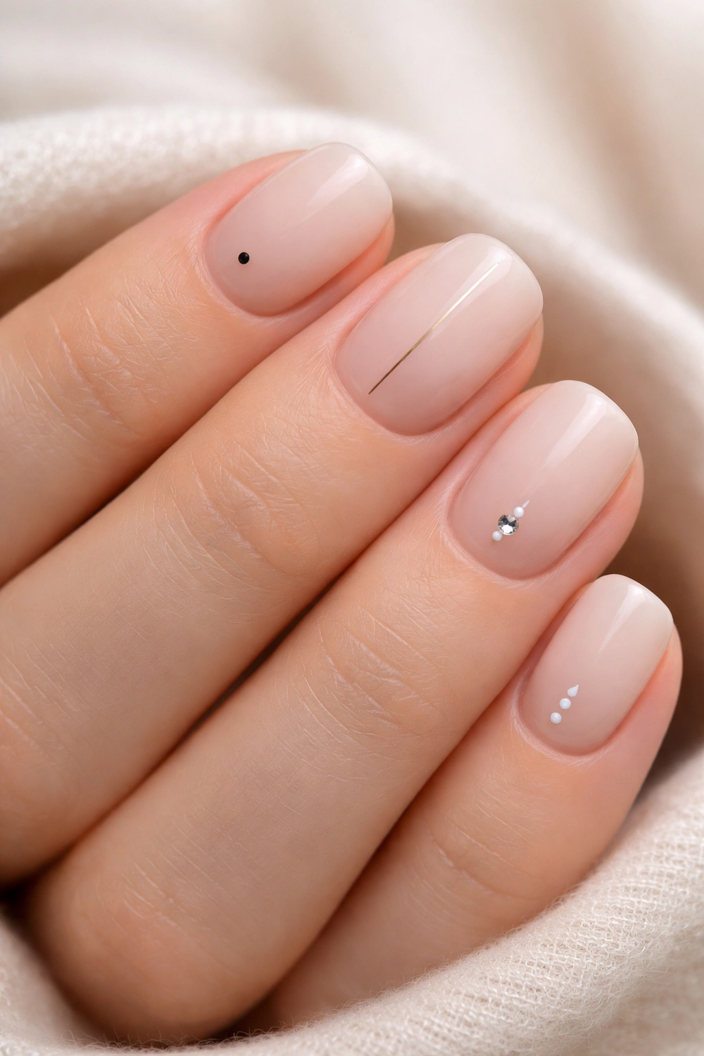 Close-up of short nails with minimalist nail art