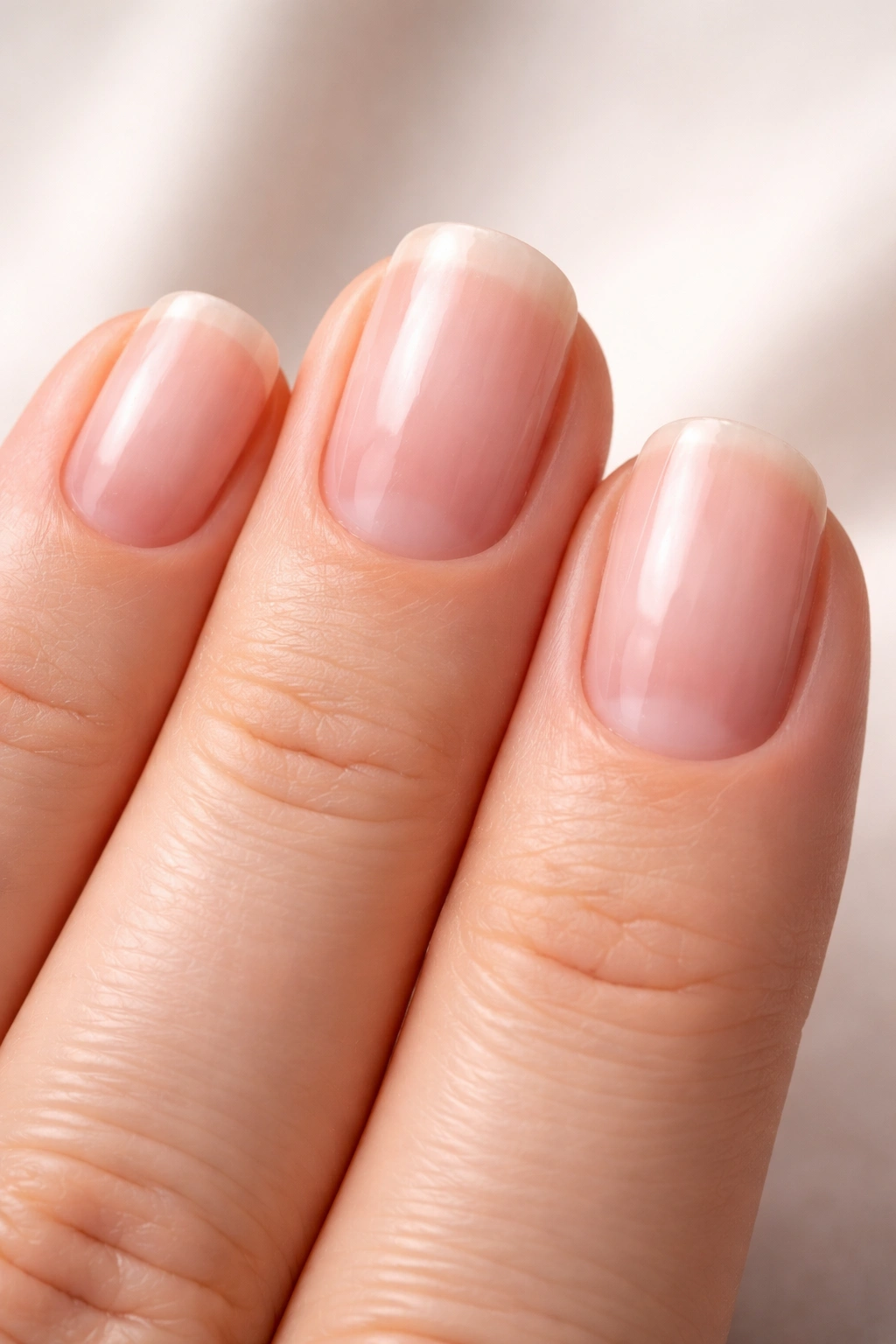 Close-up of a hand's nail beds showing variation in width and cuticle detail for understanding nail bed type