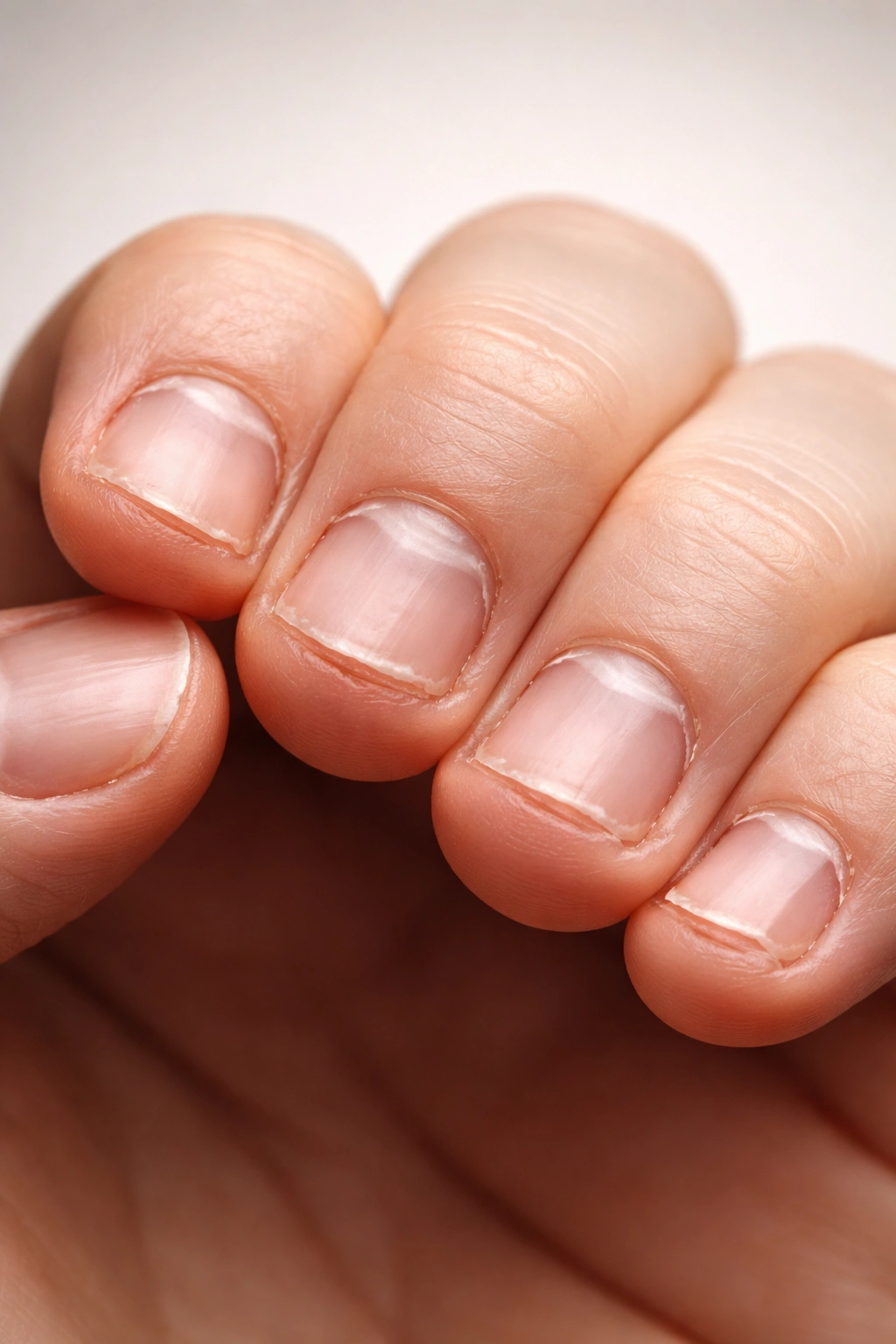 Close-up of bitten nails with damaged edges illustrating nail biting behavior