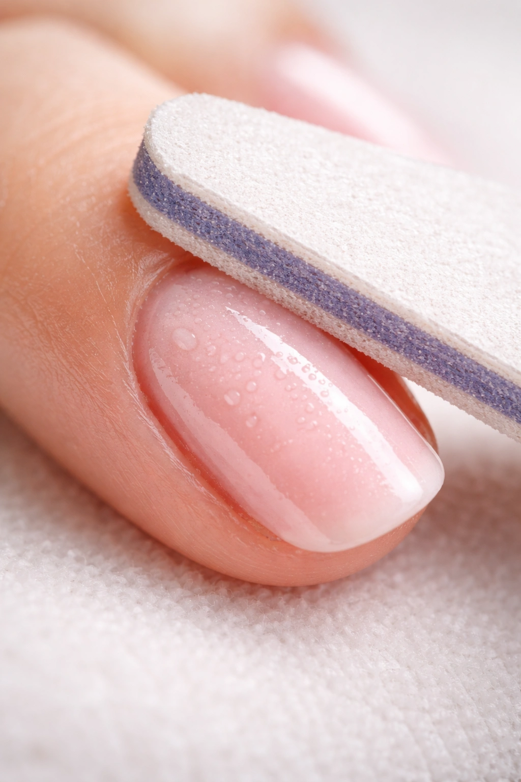 Finger being buffed to smooth a bubbled nail