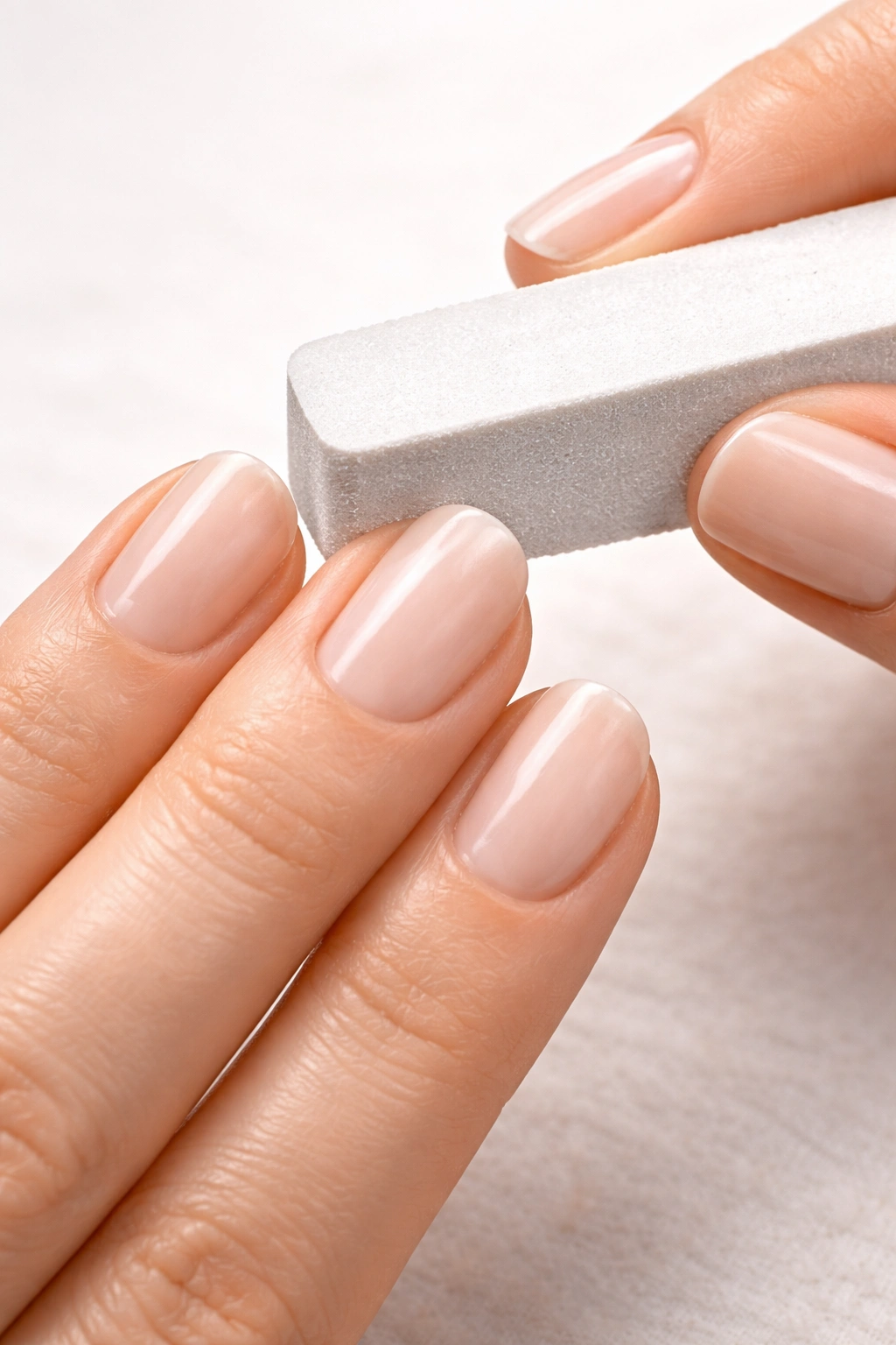 Nails buffed to a smooth, even surface.
