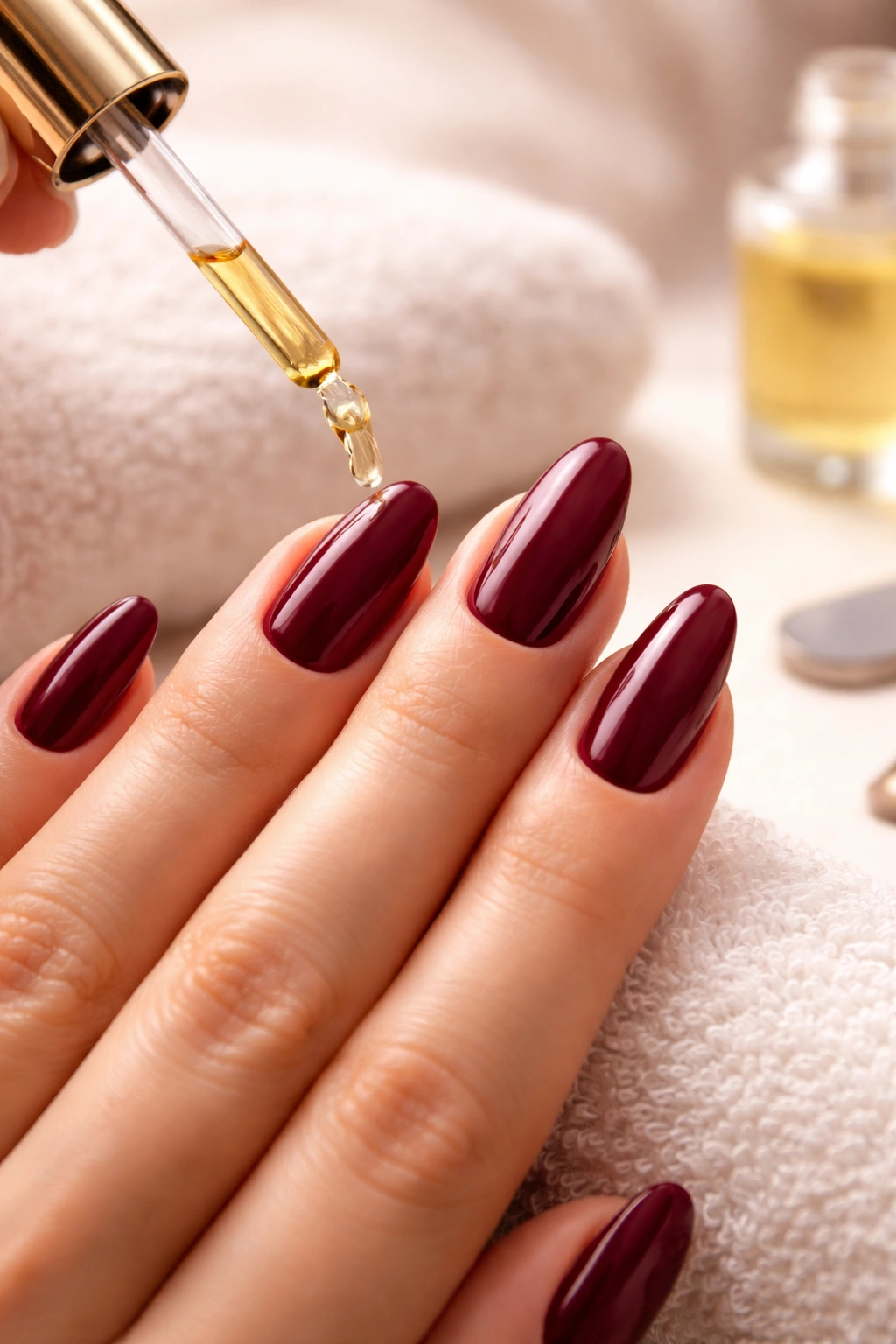 Hand applying cuticle oil to nails for a flawless finish