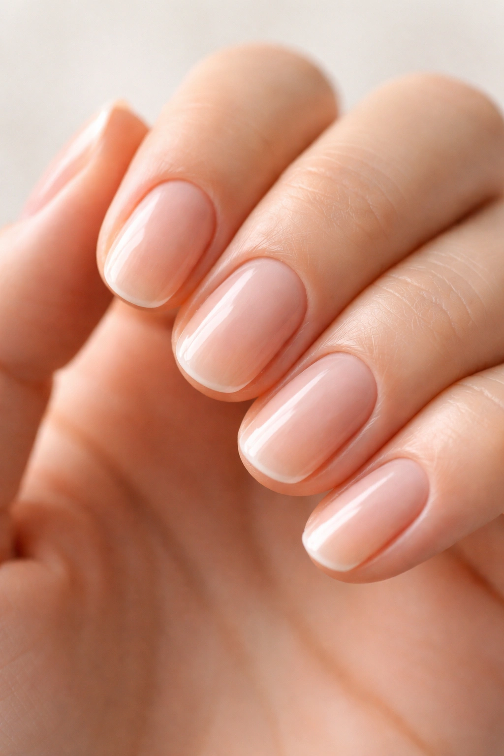 Healthy natural nails after dip powder removal with hydrated cuticles