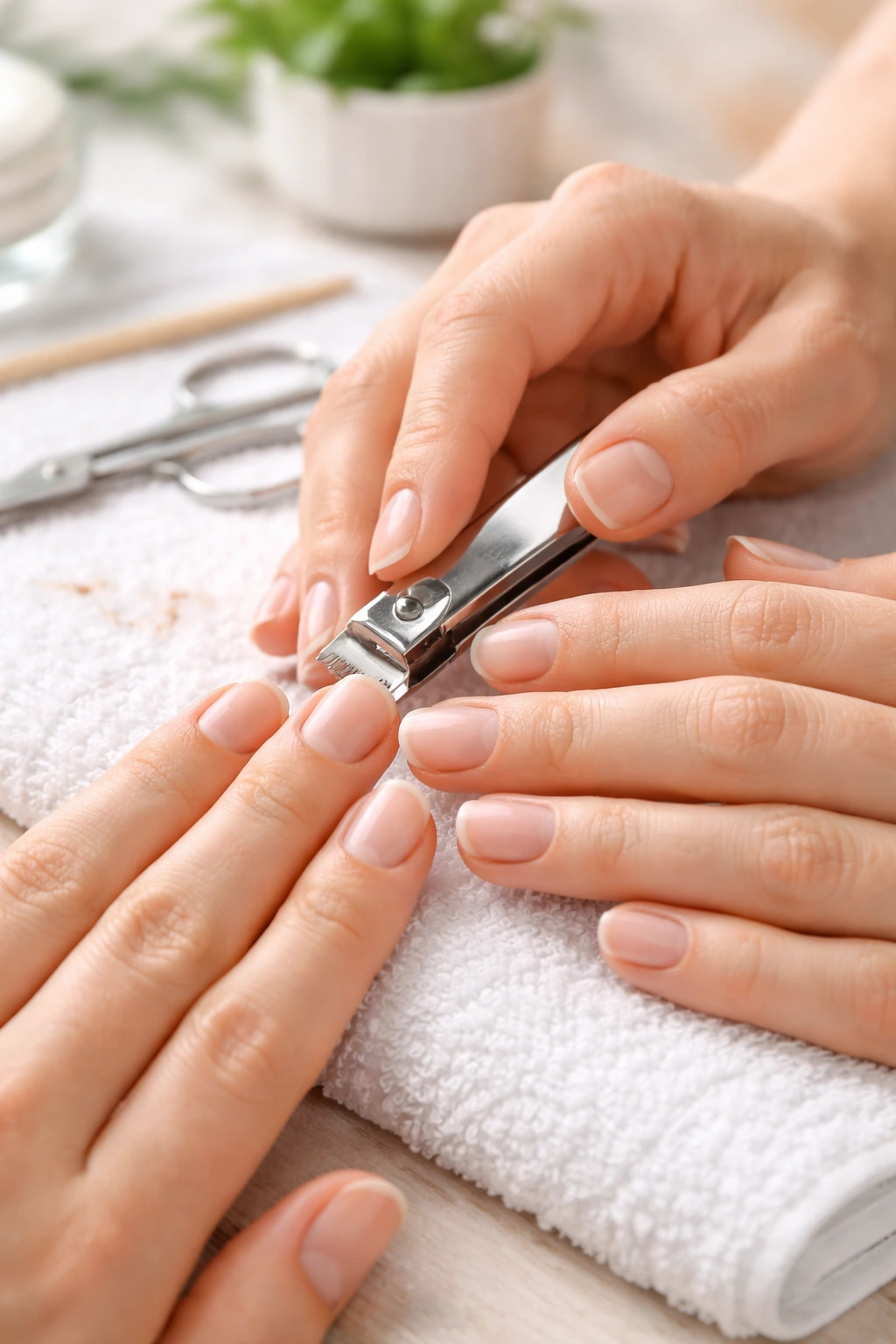 Hands with trimmed nails in a preventative care moment