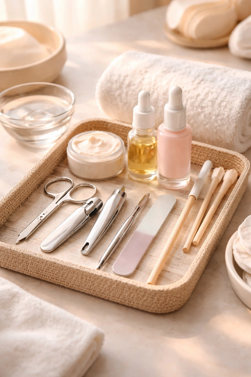 Organized nail care kit with tools and products