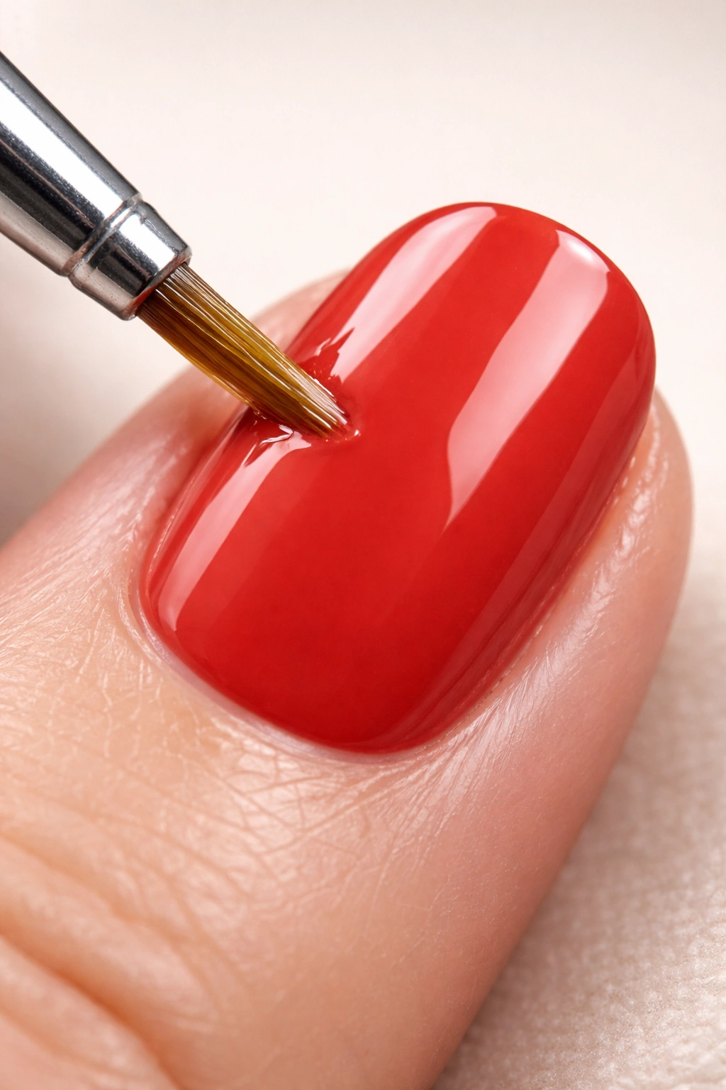 Fine cleanup brush removing stray polish around cuticle