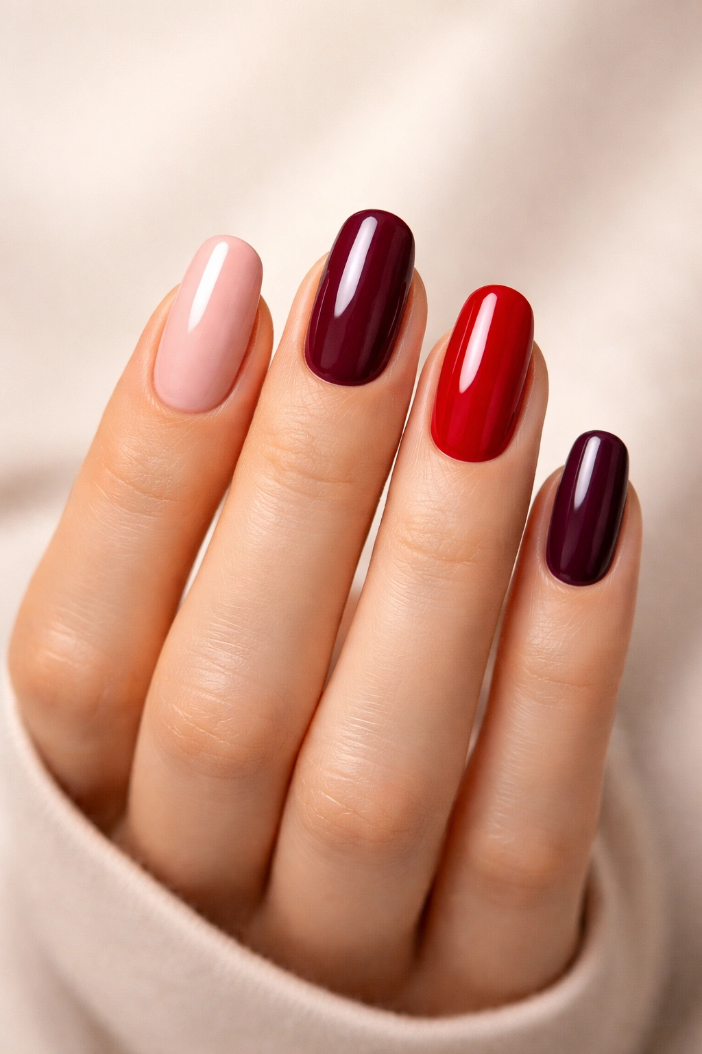 Hand displaying multiple flattering nail colors to reflect common FAQs