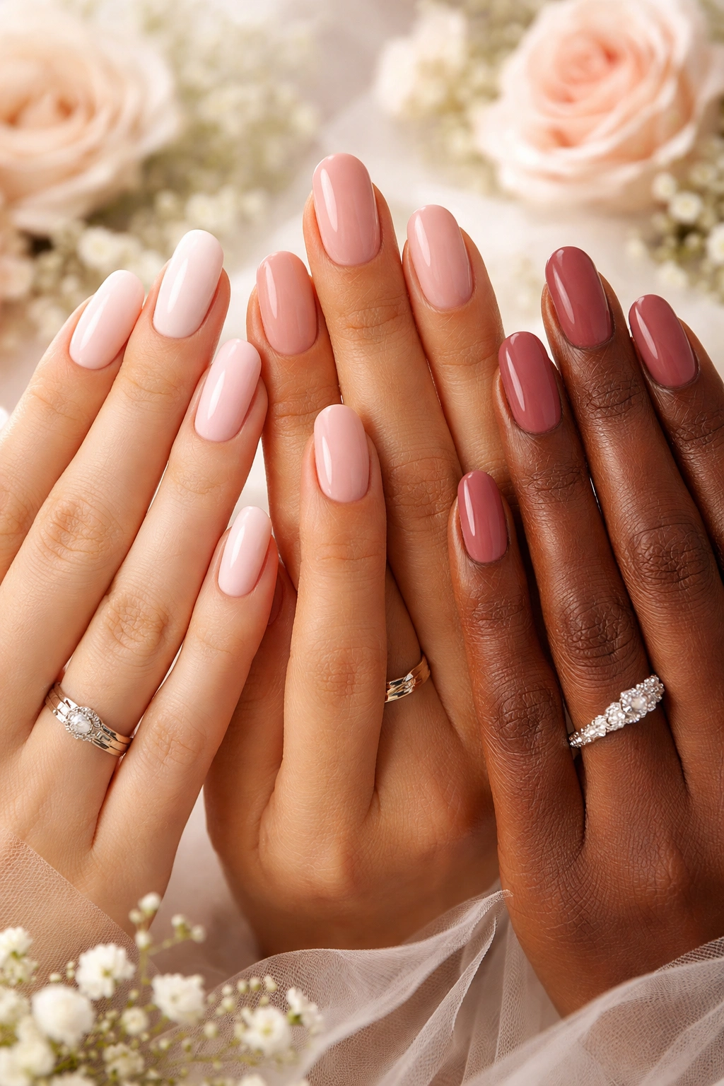 Close-up of nails in a range of shades to match different skin tones and undertones