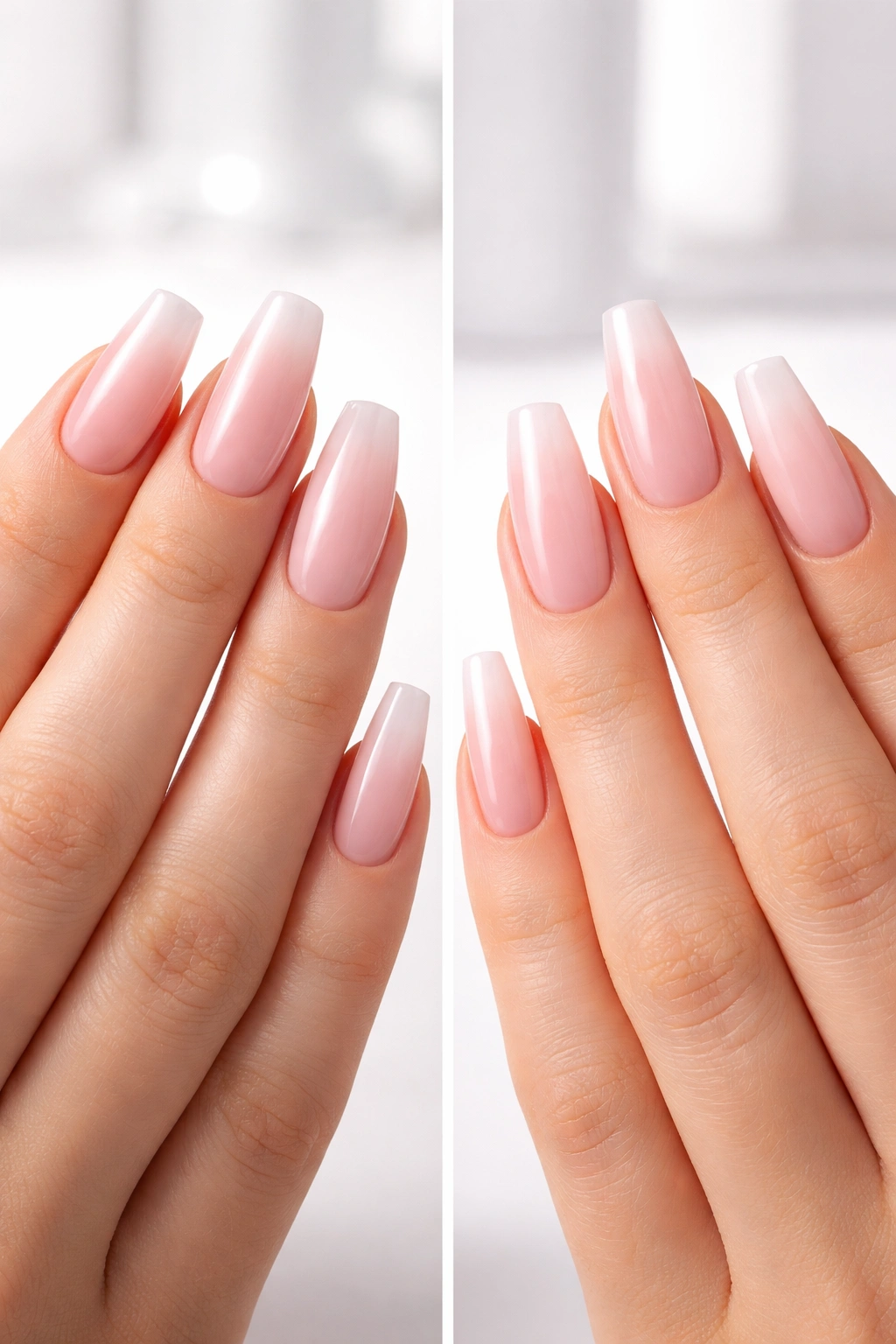 Side-by-side view of ballerina and coffin nails showing silhouettes for quick takeaways