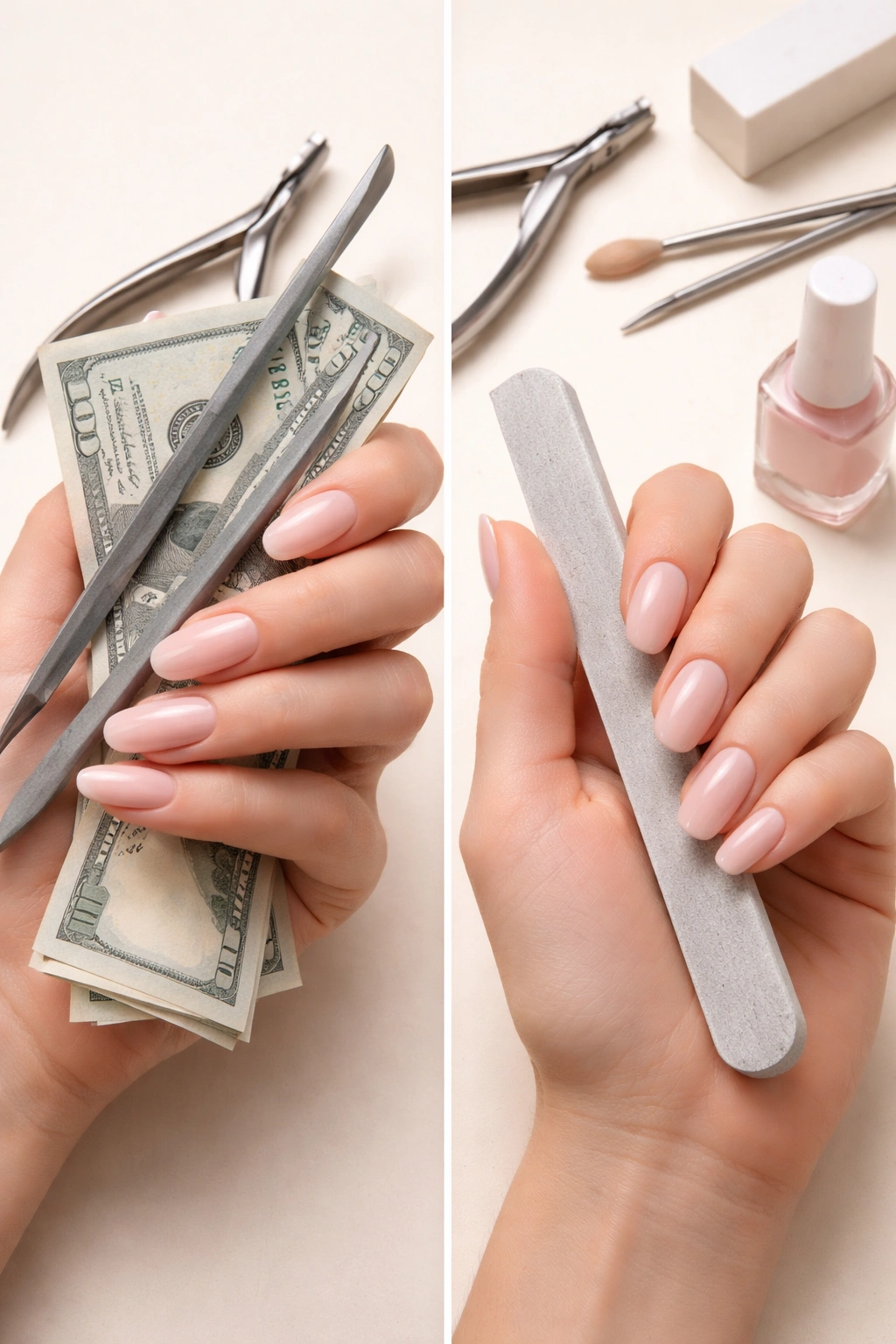 Close-up of simple-shaped nails suggesting cost-effective application