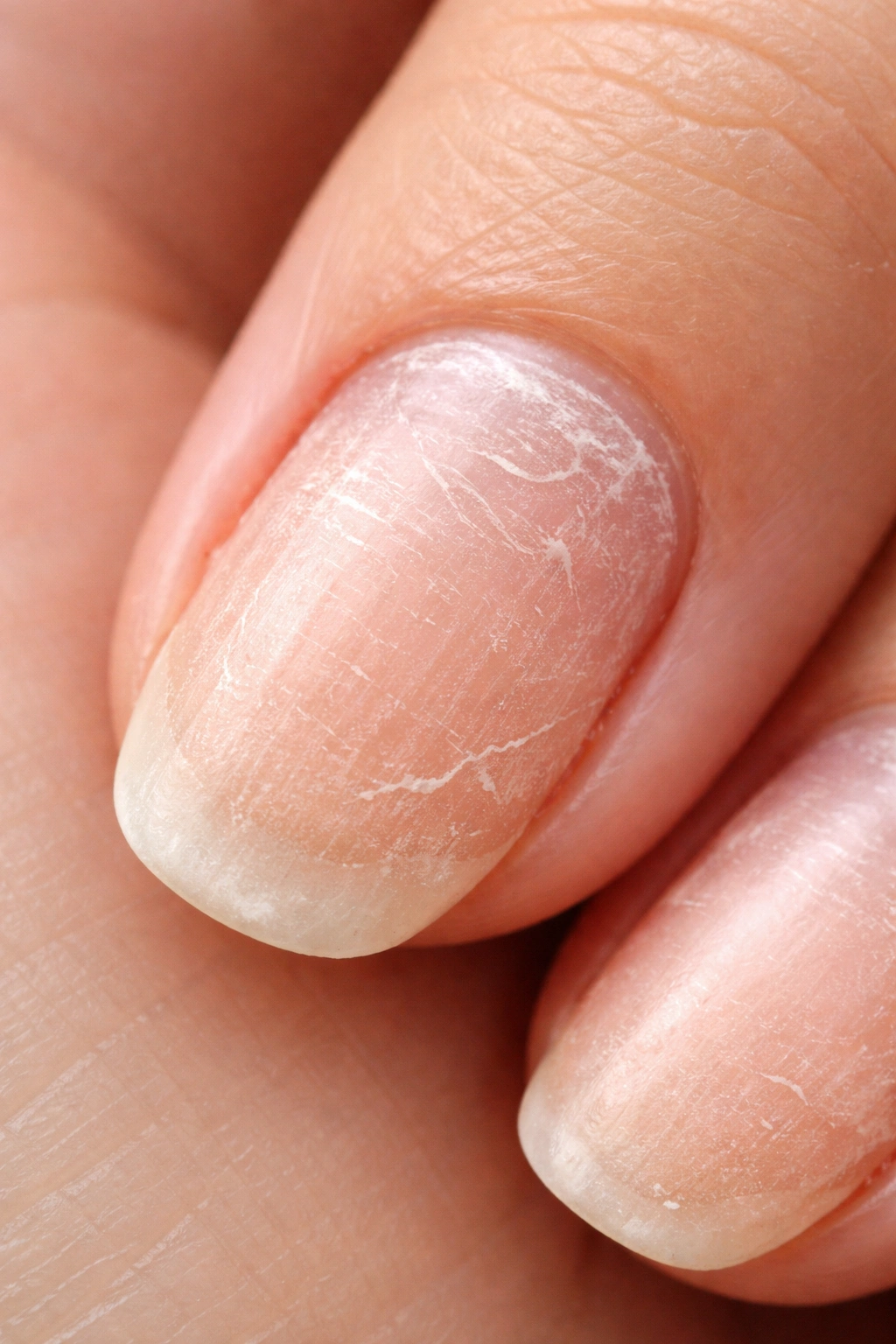 Close-up of a damaged nail surface from improper removal
