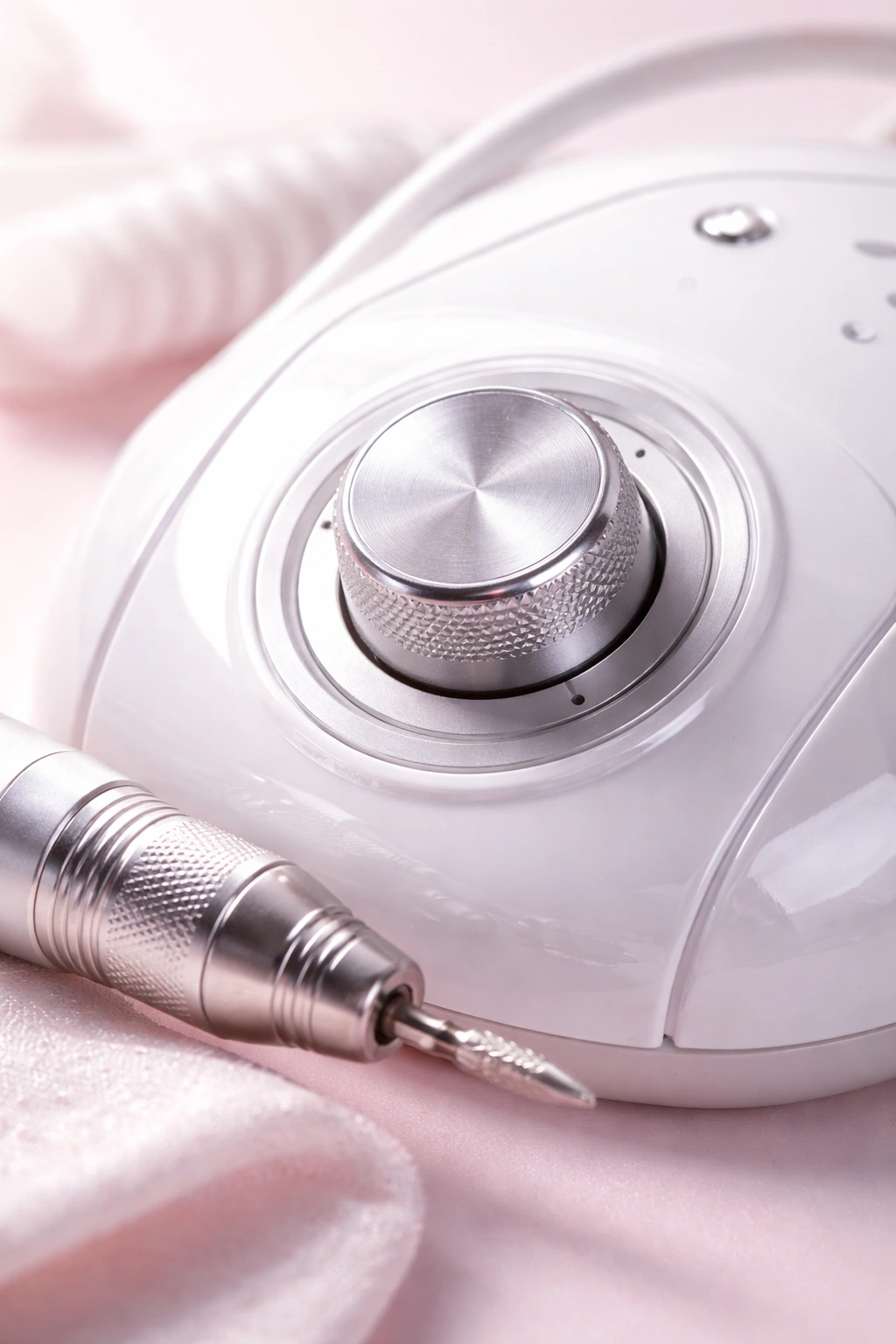 Close-up of nail drill speed control knob without numbers