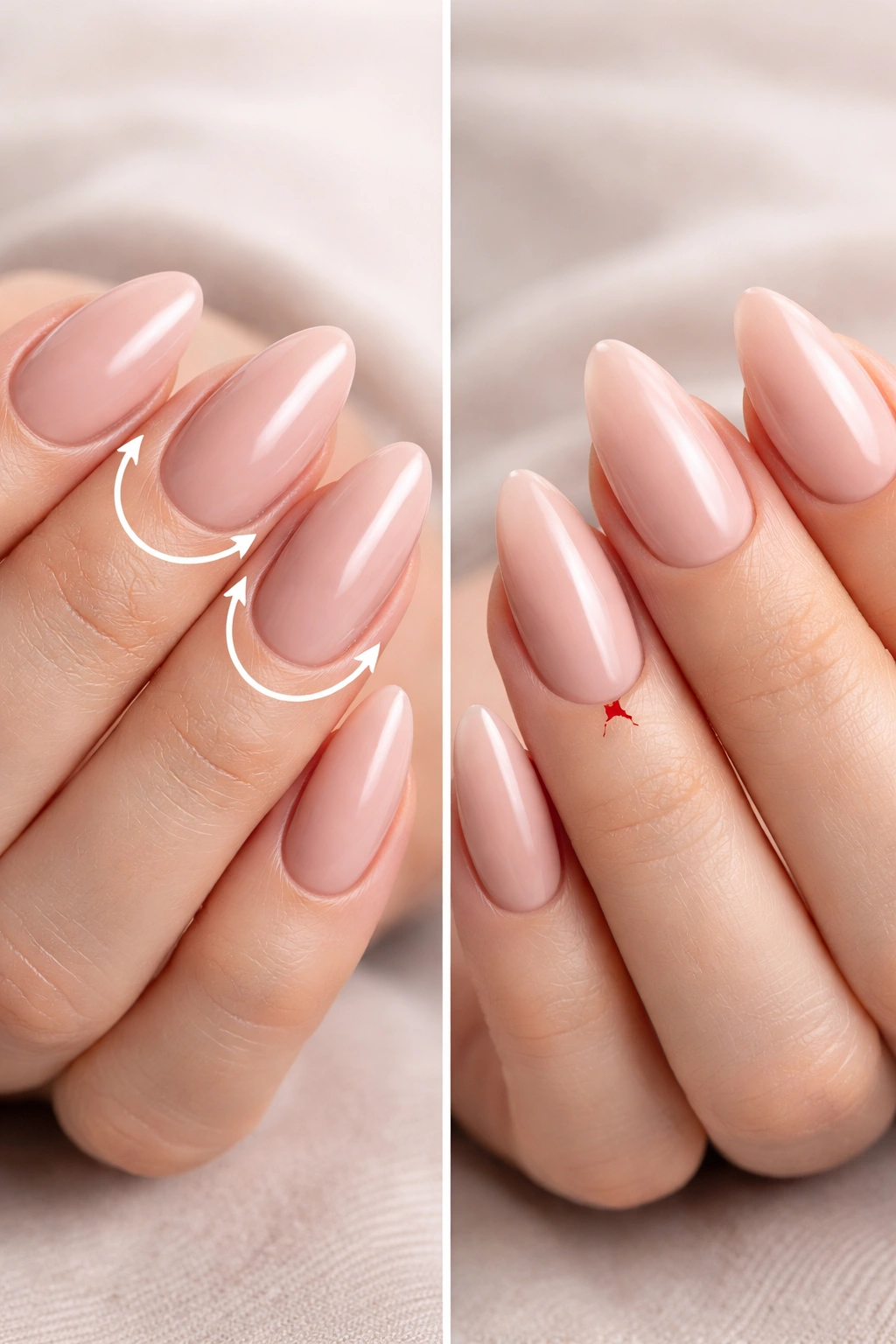 Close-up of oval and almond nails to illustrate durability differences