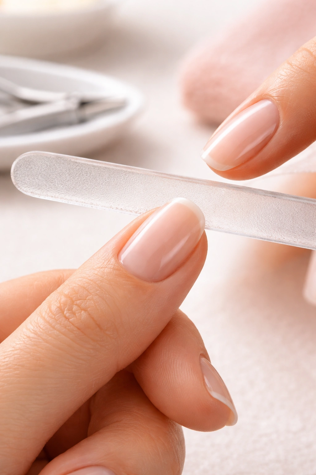Glass file smoothing nail edge with single-direction filing