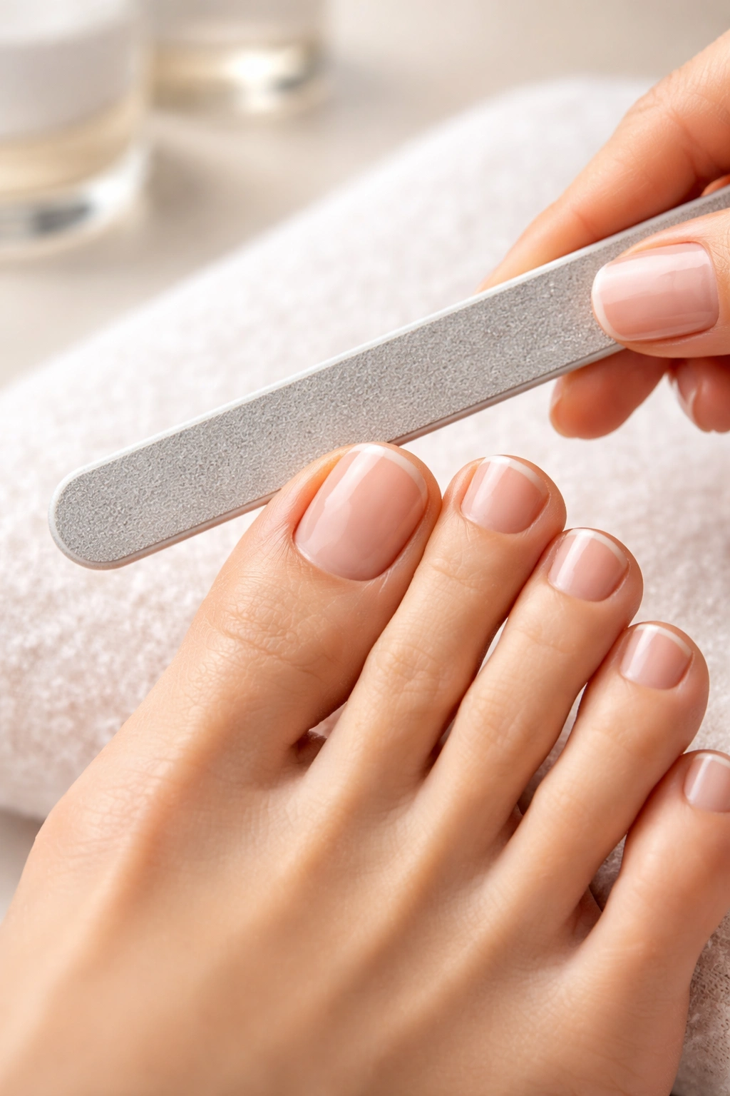Nail filing to shape and smooth edges on toenails
