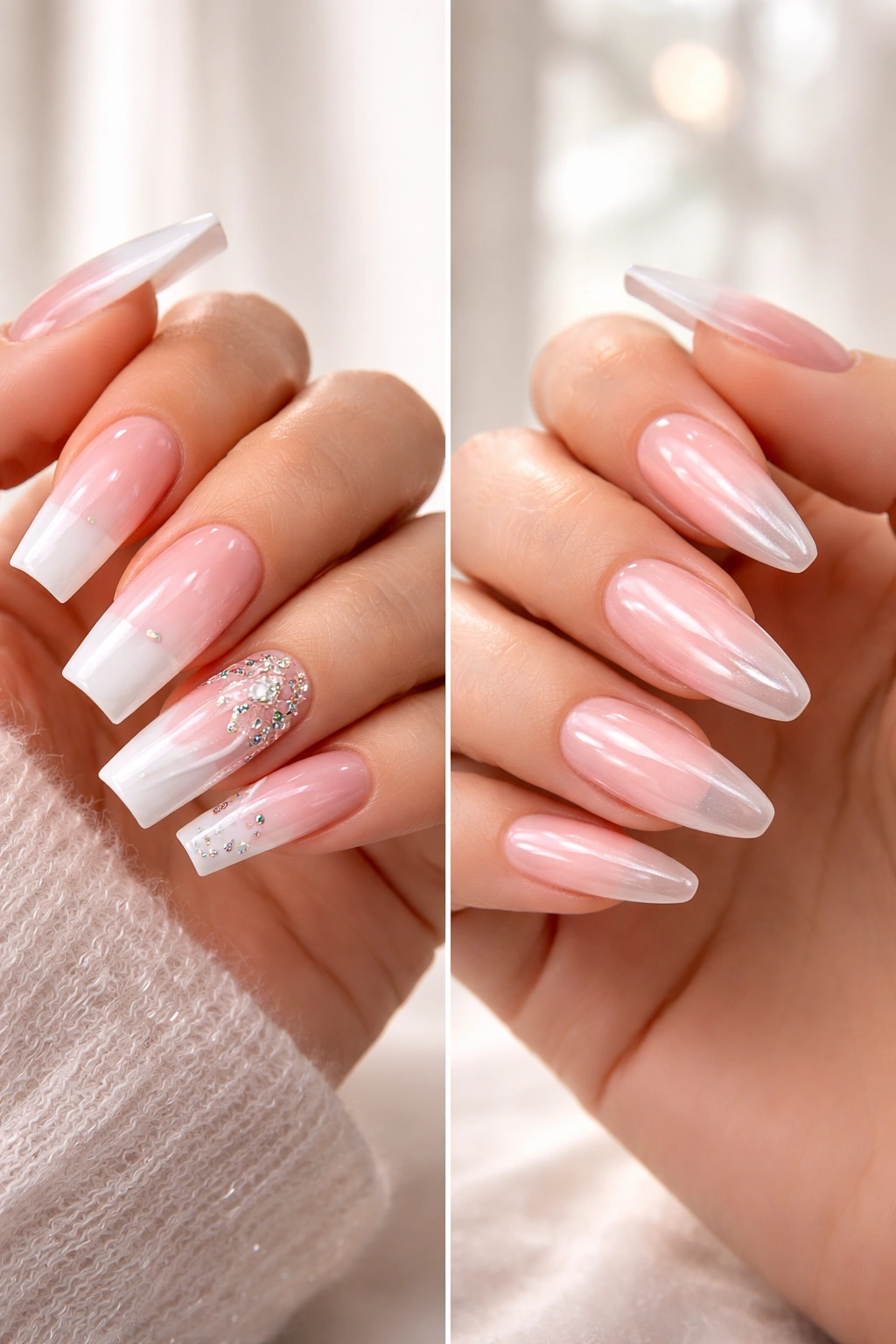 Close-up comparison of acrylic vs gel nail finishes: thickness vs translucence
