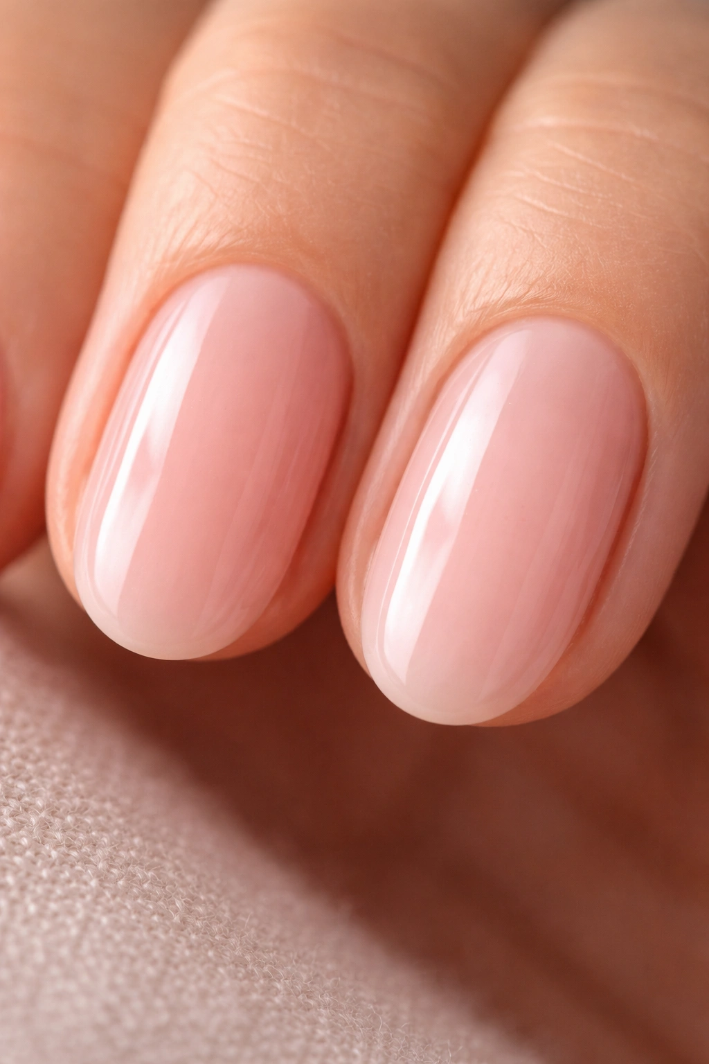 Two short oval nails showing subtle differences in polish finish