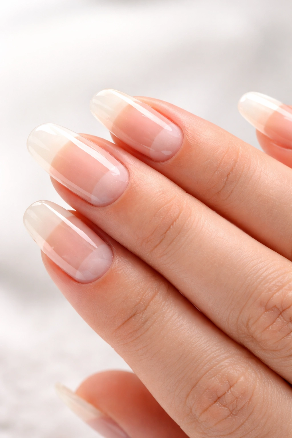 Natural nails showing growth after gel removal with gel at base
