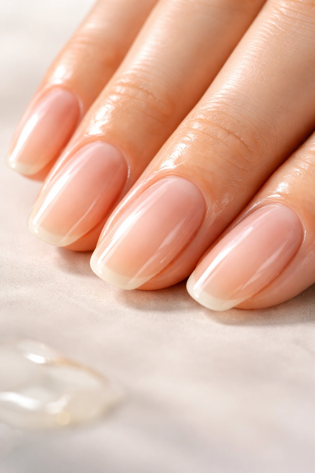 Healthy nails with cuticle oil on fingertips