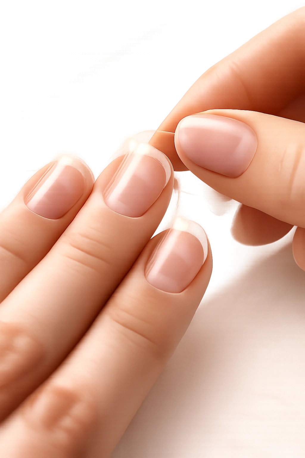 Nail with clear guide positioned along edge for white tip line