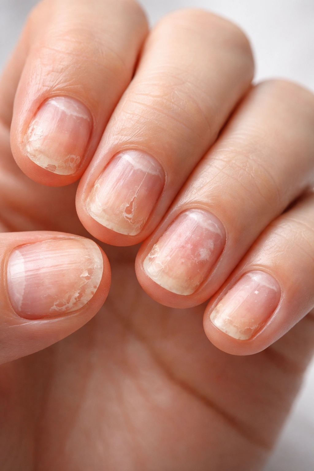Close-up of nails showing signs that may require professional evaluation