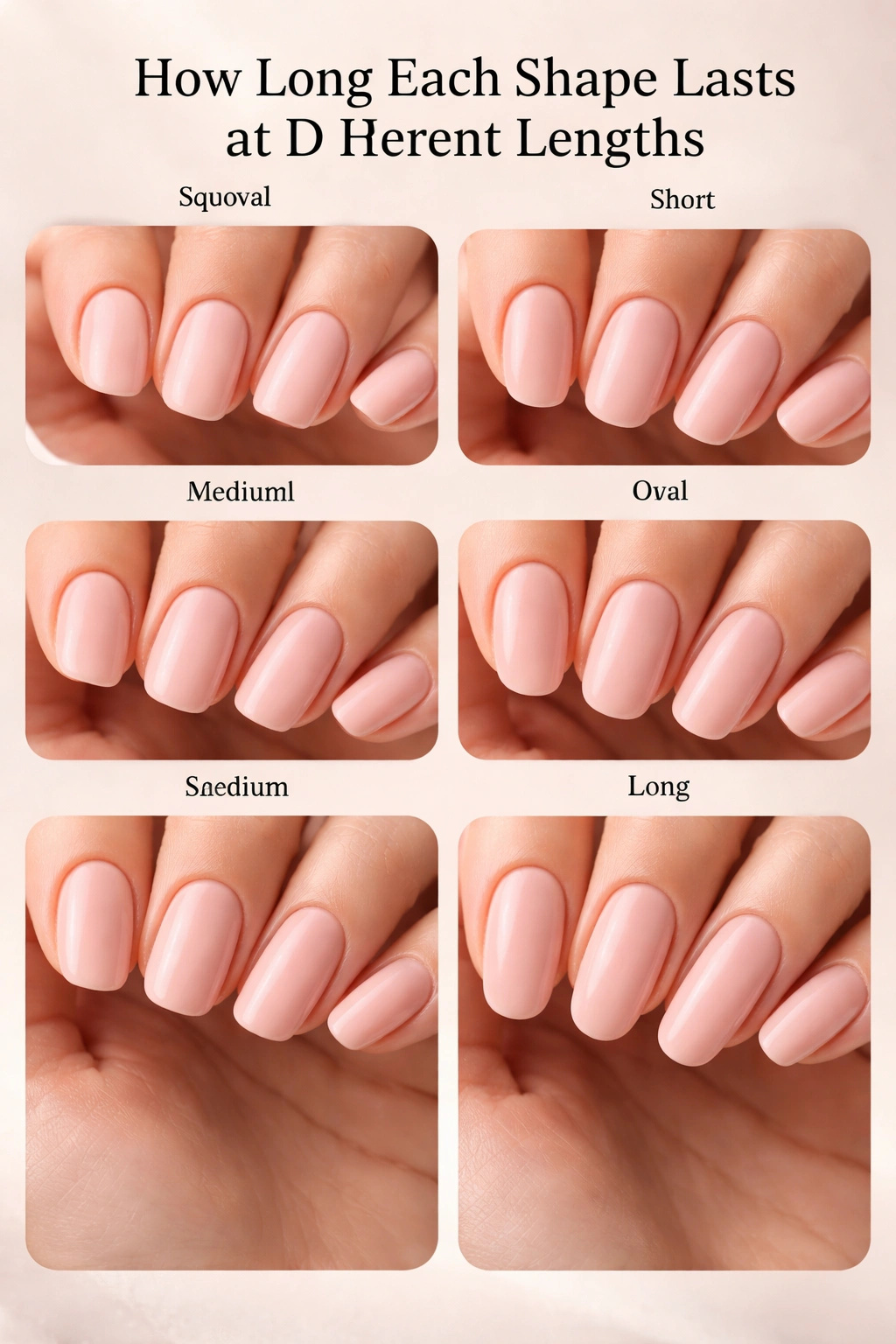 Close-up of oval and squoval nails at various lengths showing durability