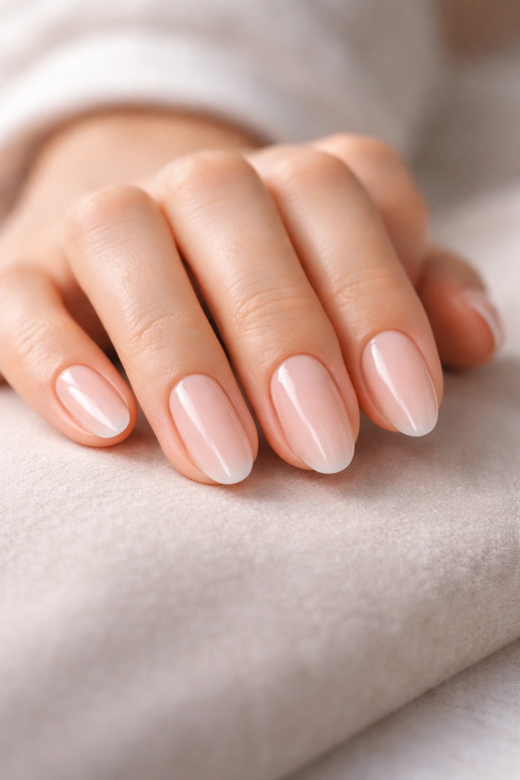 Close-up of a hand with well-manicured nails, emphasizing nail maintenance.
