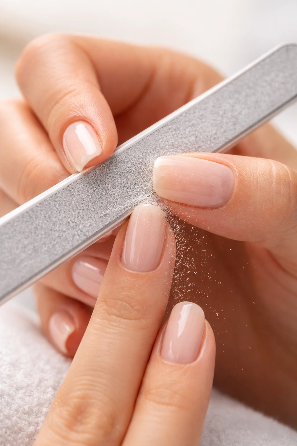 Nail filing close-up showing maintenance of nail shapes