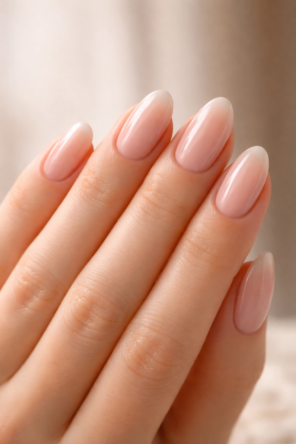 Close-up of a hand with neatly groomed nails and hydrated cuticles