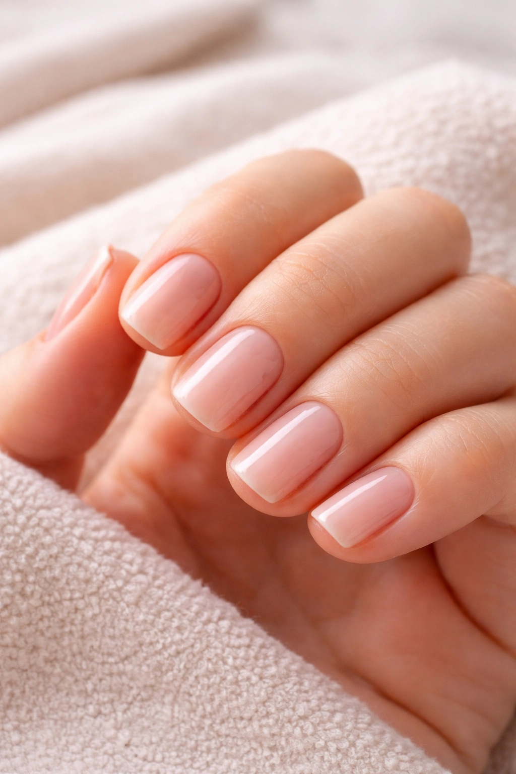 Hand with neatly filed short nails and smooth edges
