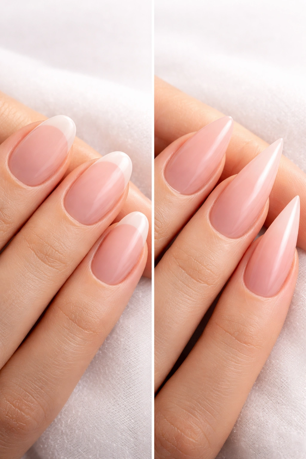 Nails at different lengths showing maintenance cycles for round vs stilettos