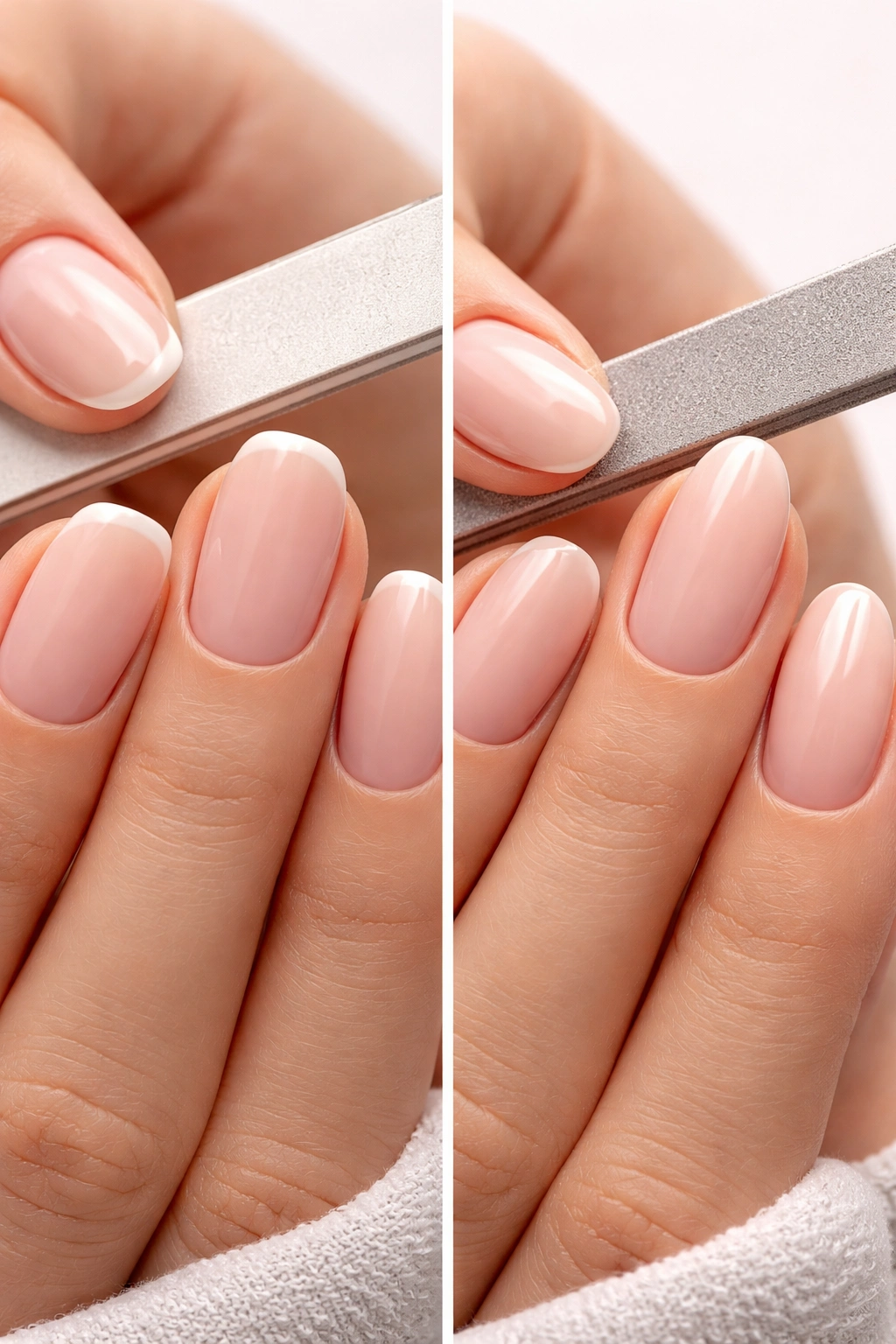 Close-up of well-maintained oval and squoval nails