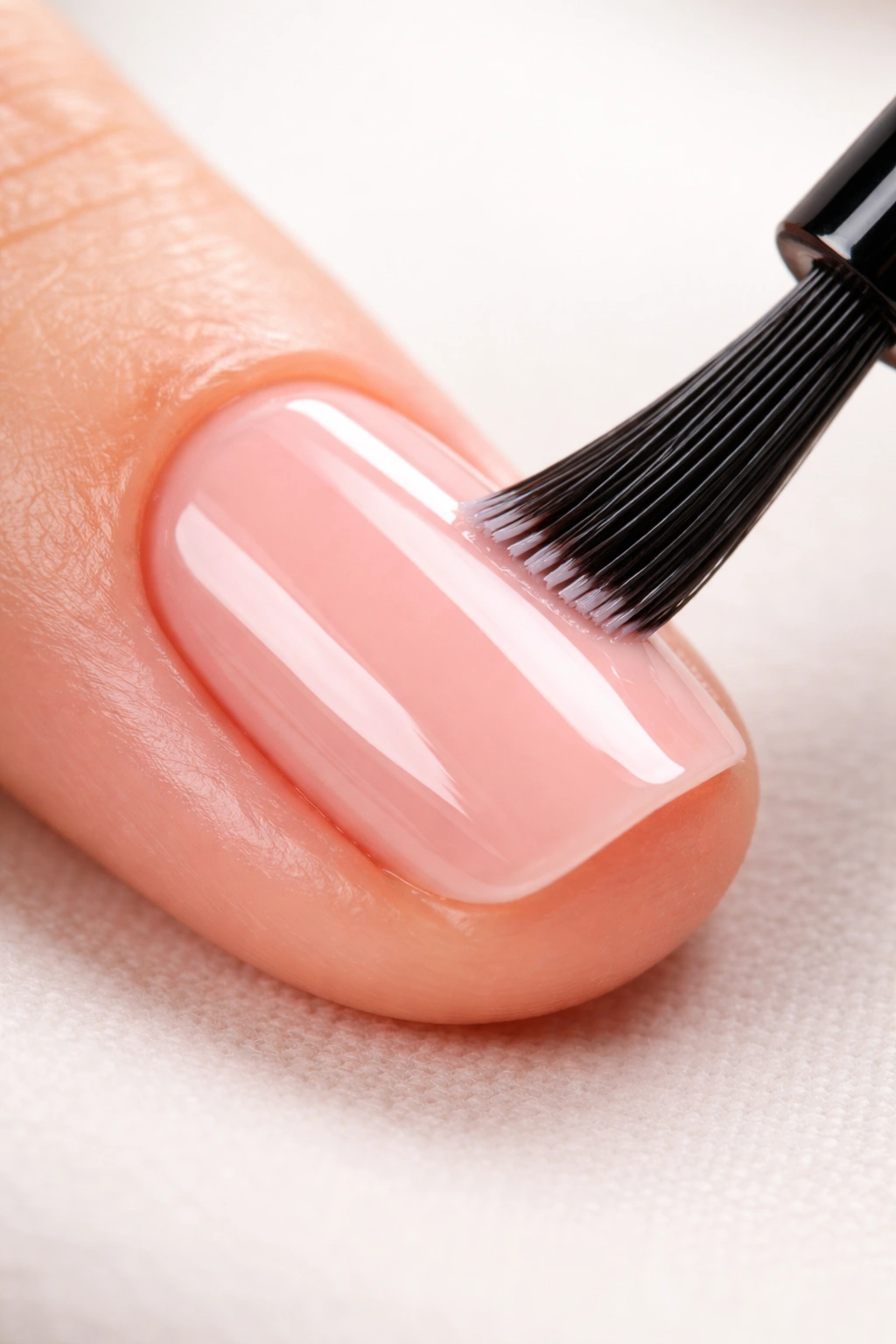 Nail being painted with thin, even coat