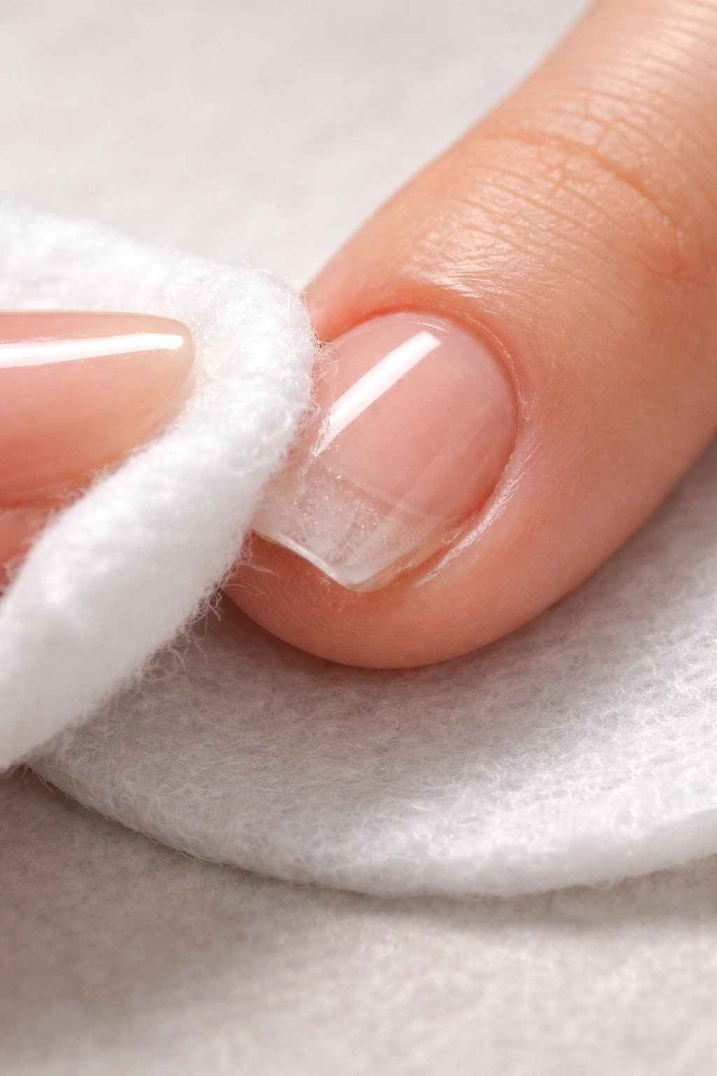Cotton pad applying isopropyl alcohol to lifted acrylic area