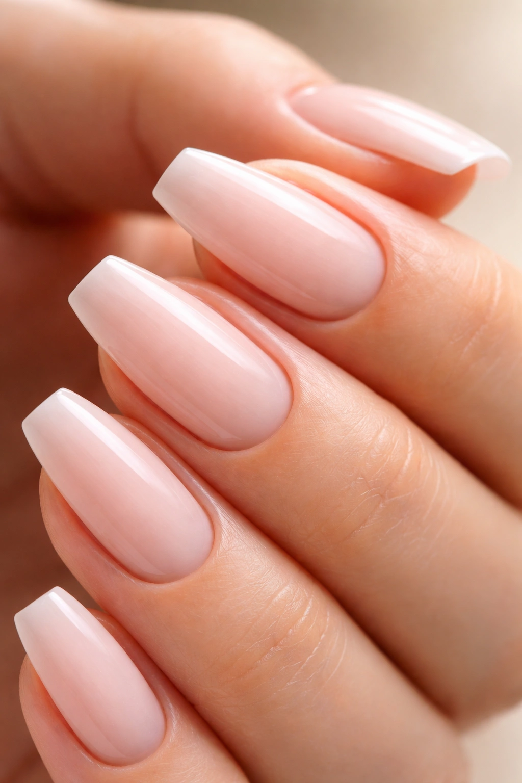 Pristine nails with smooth surface and clean cuticles on a ballerina shape